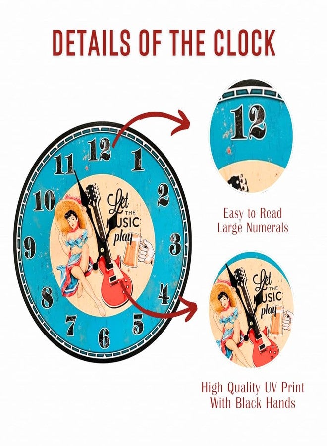 hadaaya Vintage Faded Look 13 inch Round Guitar Theme Wall Clock, Shabby Chic - Image 3