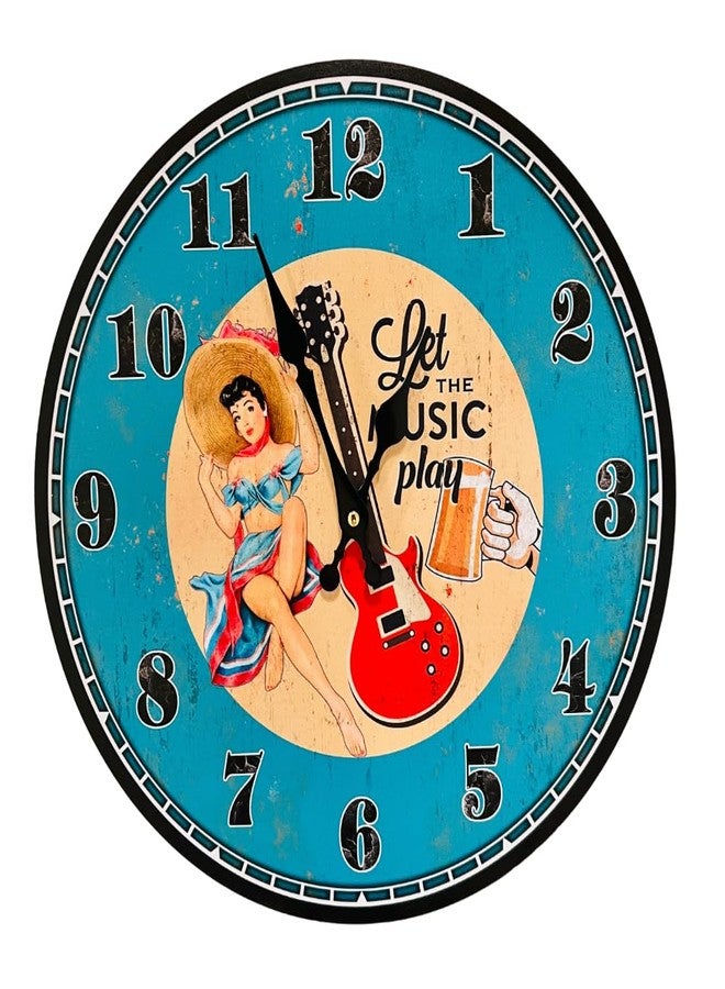 hadaaya Vintage Faded Look 13 inch Round Guitar Theme Wall Clock, Shabby Chic - Image 1