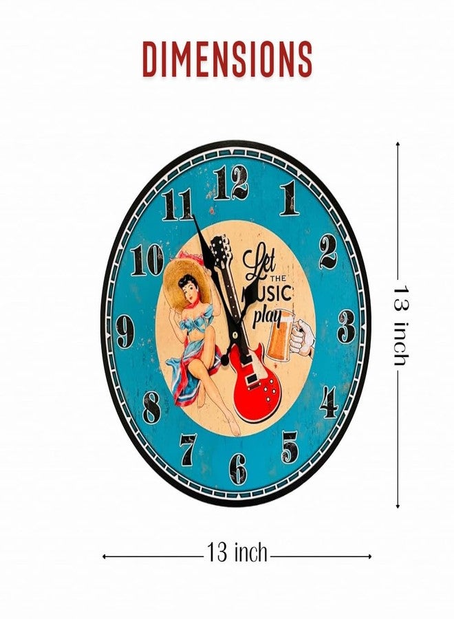 hadaaya Vintage Faded Look 13 inch Round Guitar Theme Wall Clock, Shabby Chic - Image 2