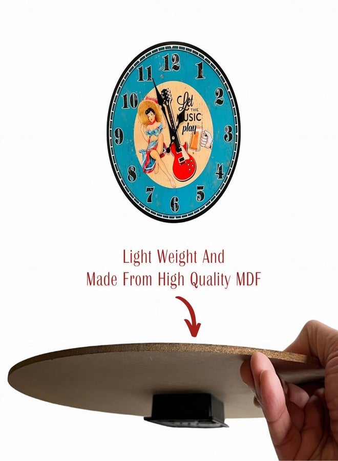 hadaaya Vintage Faded Look 13 inch Round Guitar Theme Wall Clock, Shabby Chic - Image 4