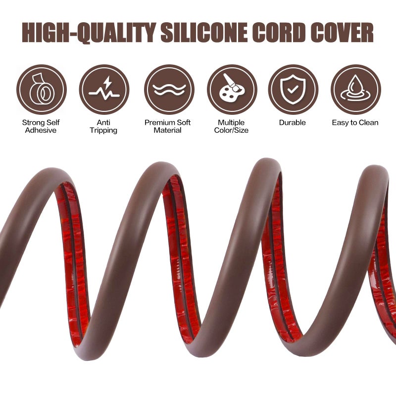 DBHXXMB-HH Floor Cord Cover Self Adhesive Cord Hider,10FT Cable Management, Extension Strip Protector for Wires, Prevent Cable Trips for Offices, Gyms, Exhibitions Cavity:0.39"(W) x 0.27"(H) Coffee - Image 3