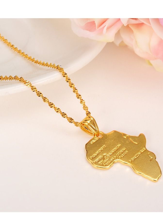 Africa Map Pendant and Letter Carved Design Map of Africa Shaped 18k Gold Plated Necklace, African gift for her, UNISEX African Pendant Gift - Image 3