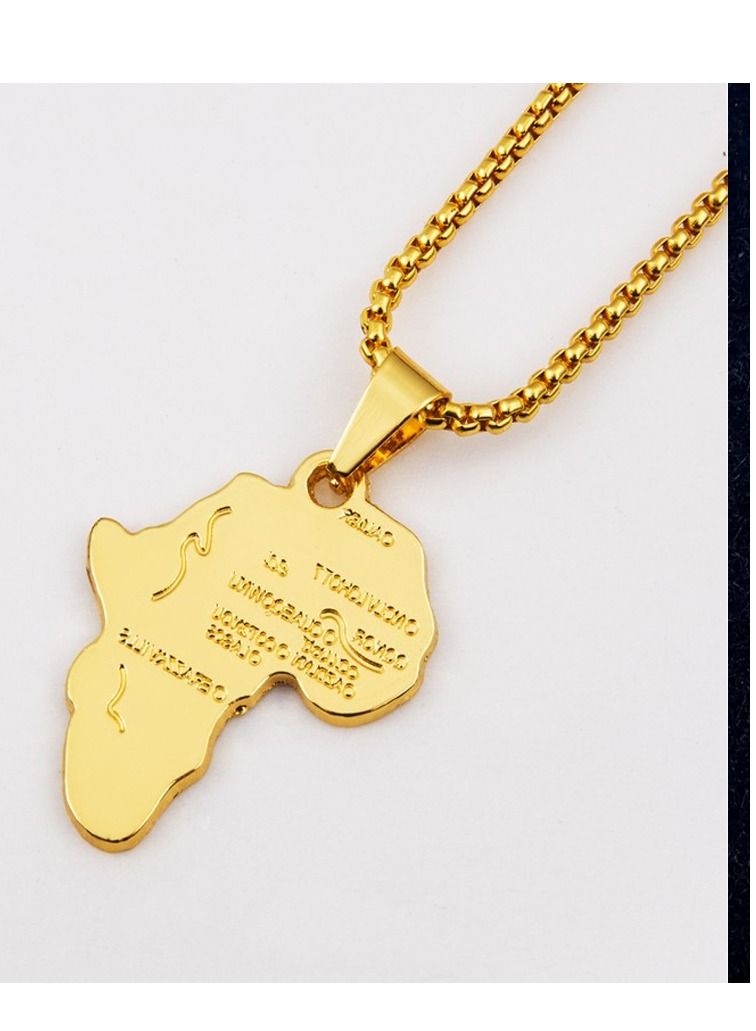 Africa Map Pendant and Letter Carved Design Map of Africa Shaped 18k Gold Plated Necklace, African gift for her, UNISEX African Pendant Gift - Image 2