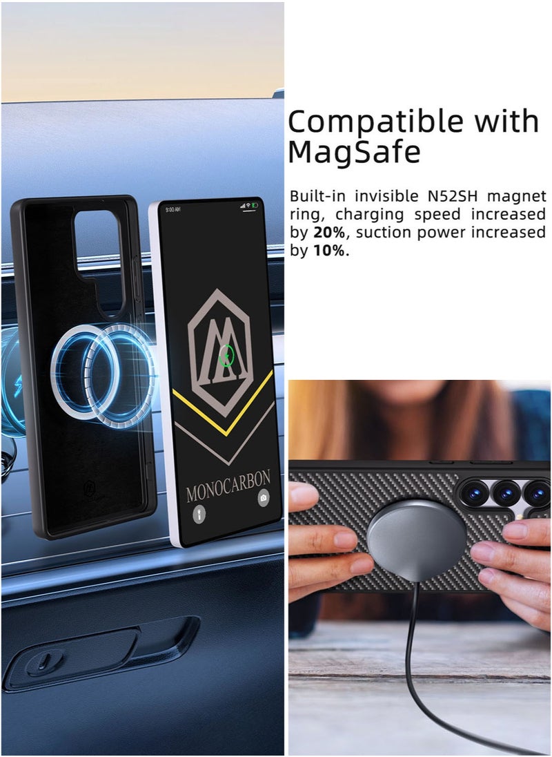 MONOCARBON Real Carbon Fiber Samsung Galaxy S25 PLUS Case Cover MagSafe Compatible Mil Grade Scratch Resistant - Matte Black  - Image 3