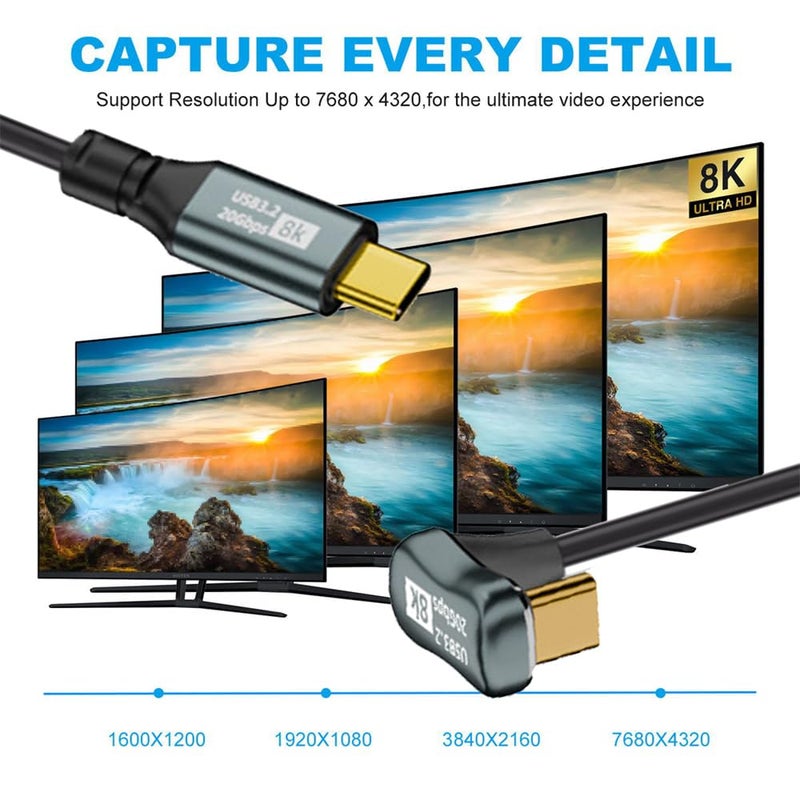 NFHK Stretch Coiled USB-C USB4 Cable 20Gbps 100W 8K Type-C Opposite Back Angled Male to Male Cable Power & Data for Laptop Keyboard Tablet - Image 5