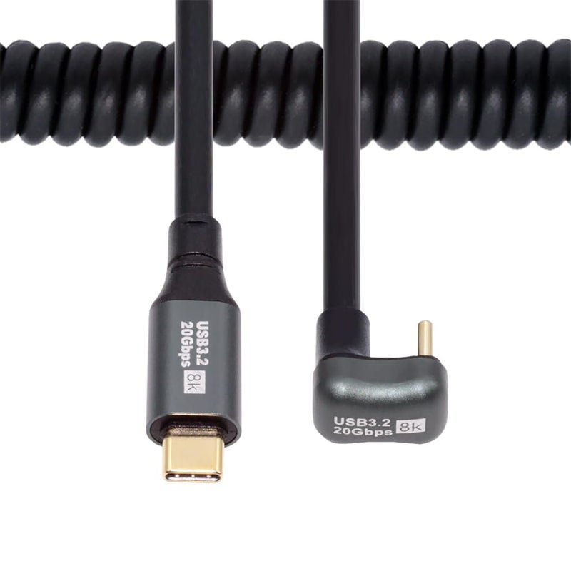 NFHK Stretch Coiled USB-C USB4 Cable 20Gbps 100W 8K Type-C Opposite Back Angled Male to Male Cable Power & Data for Laptop Keyboard Tablet - Image 1