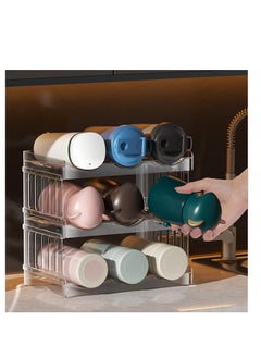 Water Bottle Organizer for Cabinet, 3 Tier Water Bottle Storage Organizer, 9 Bottle Holder Rack, Stackable Water Bottle Storage Rack, Drink Bottle Holderfor Cabinet Fridge Kitchen Organization