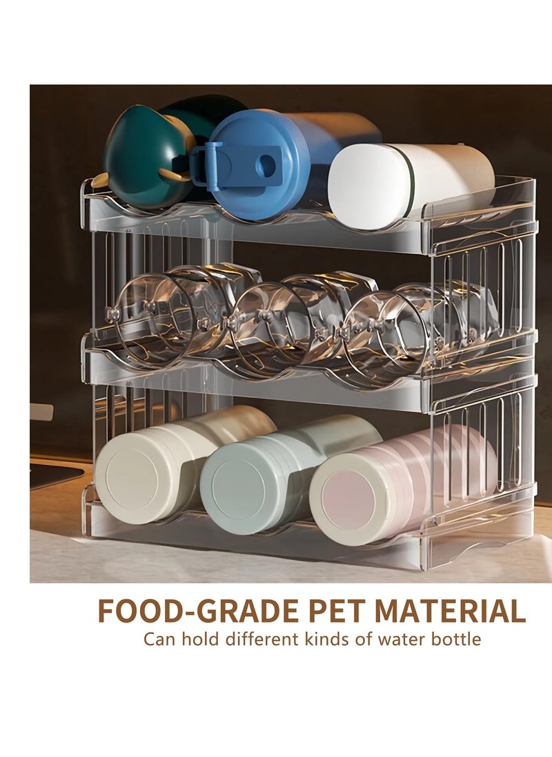 SYOSI - Water Bottle Organizer for Cabinet, 3 Tier Water Bottle Storage Organizer, 9 Bottle Holder Rack, Stackable Water Bottle Storage Rack, Drink Bottle Holderfor Cabinet Fridge Kitchen Organization - Image 1