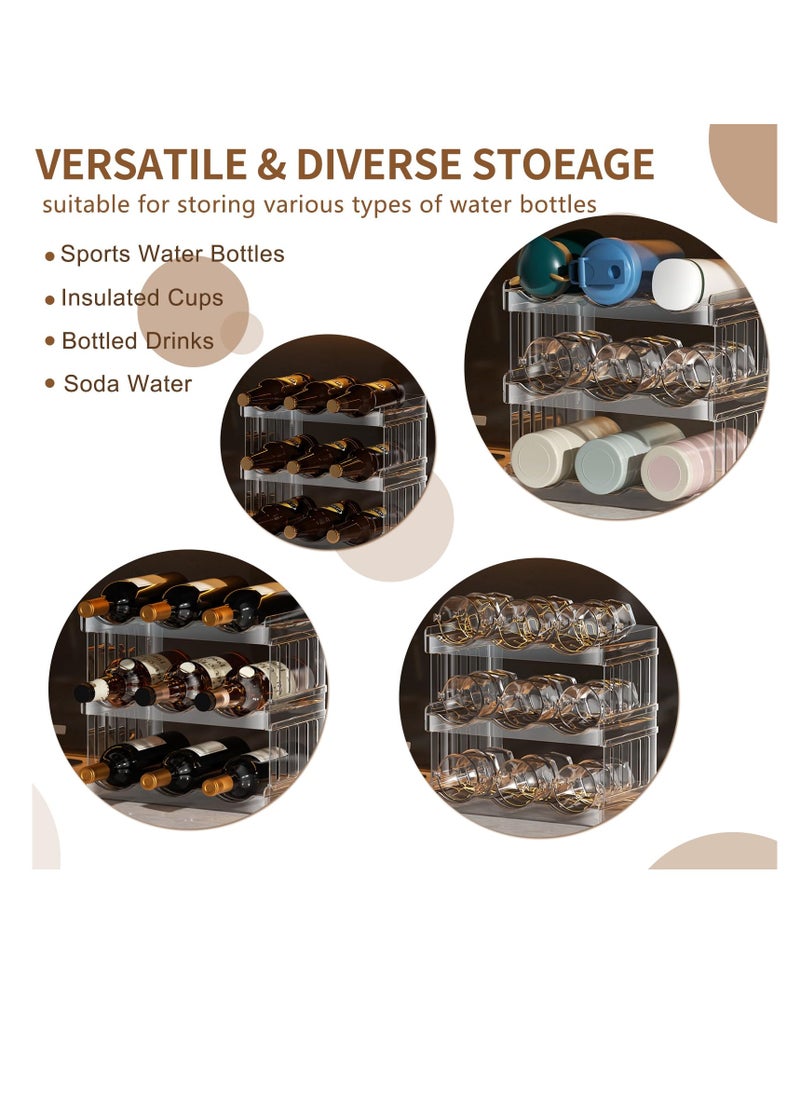 SYOSI - Water Bottle Organizer for Cabinet, 3 Tier Water Bottle Storage Organizer, 9 Bottle Holder Rack, Stackable Water Bottle Storage Rack, Drink Bottle Holderfor Cabinet Fridge Kitchen Organization - Image 1
