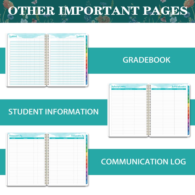 Planrage Teacher Planner 2026-2027 - Teacher Lesson Planner, Academic Planner 2026-2027, July 2026 - June 2027, 8.5" x 11", 26-27 Planner Weekly and Monthly, Lesson Plan Book for Teachers, Colorful Tabs, Inner Pocket - Flowers - Image 5