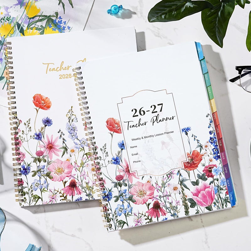 Planrage Teacher Planner 2026-2027 - Teacher Lesson Planner, Academic Planner 2026-2027, July 2026 - June 2027, 8.5" x 11", 26-27 Planner Weekly and Monthly, Lesson Plan Book for Teachers, Colorful Tabs, Inner Pocket - Flowers - Image 2