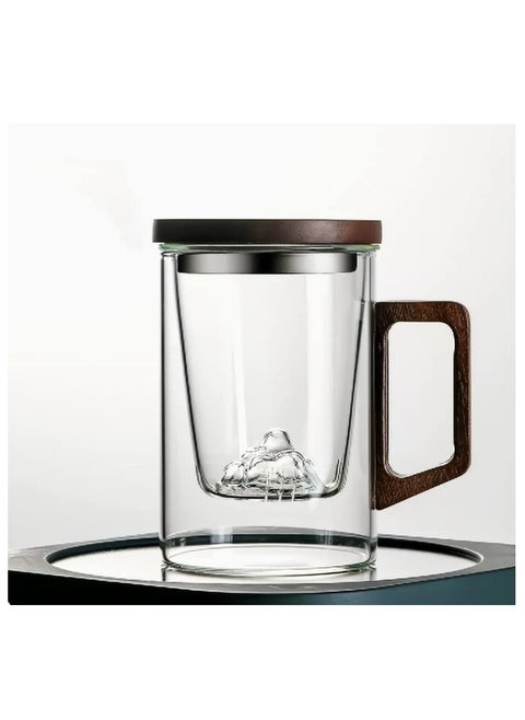 Glass Tea Mug Tea Cup With Infuser And Wooden Handle,Filtered Tea Separation Cup, Infusion Mugs with Inner Filter for Home and Office 500ML
