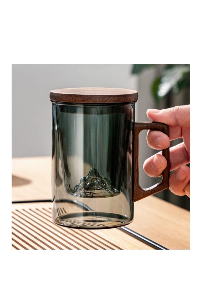 Glass Tea Mug Tea Cup With Infuser And Wooden Handle,Filtered Tea Separation Cup, Infusion Mugs with Inner Filter for Home and Office 500ML