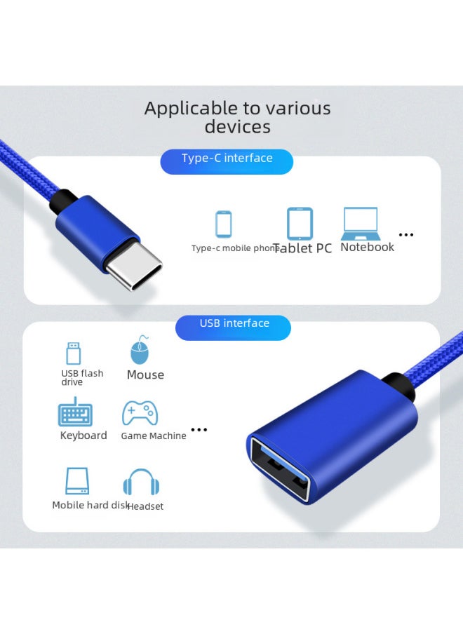 كابل محول من النوع C إلى USB 2.0 OTG للهاتف المحمول والكمبيوتر اللوحي والفأرة USB فلاش قارئ بطاقات خط تحويل متين 160 مم - اللون: أحمر