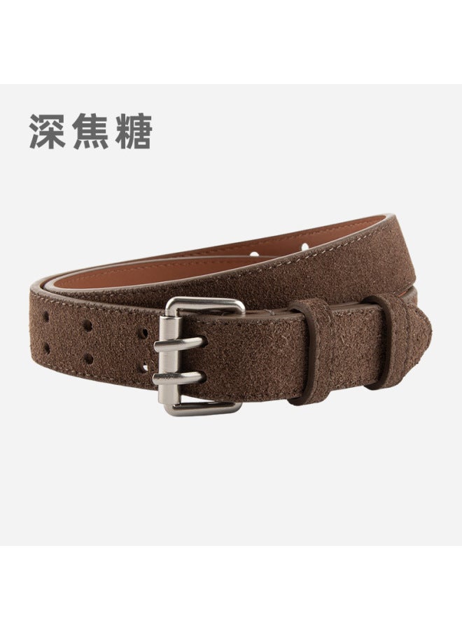 Frosted Suede Women's Style Belt Double Row Holes Versatile Jeans Decorative Suit Waist Genuine Leather Belt For Women
