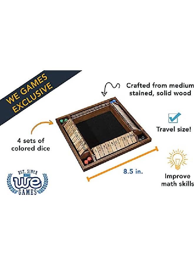 WE Games 4 Player Shut The Box Dice Board Game Walnut Stained Wood  Travel Size For Family And Adult Game Night Play In Classroom Home Or Bar  - Image 4