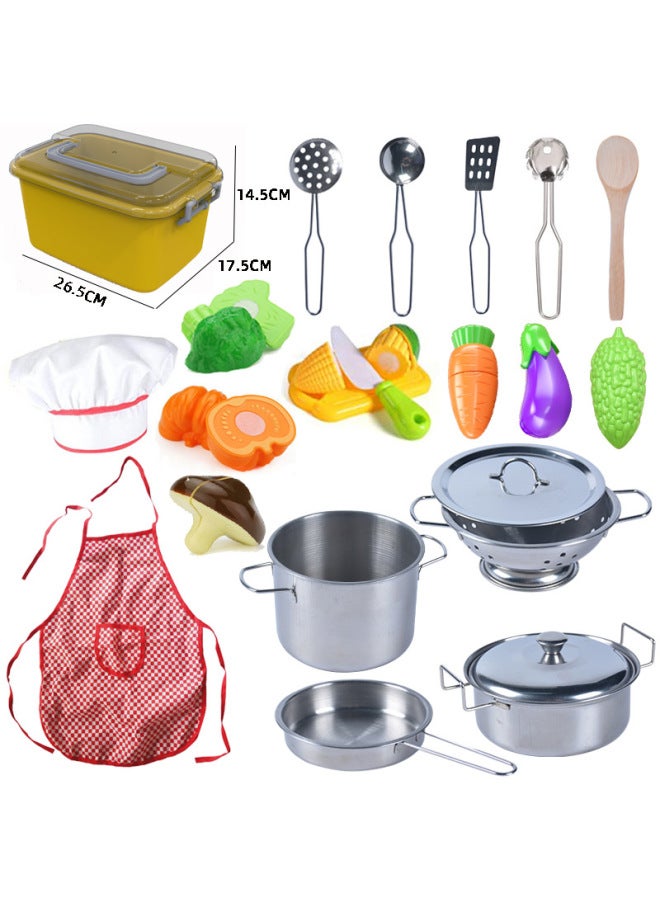 مجموعة ألعاب بيت اللعب من الفولاذ المقاوم للصدأ، قطع فواكه صغيرة، ألعاب مطبخ للأطفال للأولاد والبنات - اللون: صندوق سريع: أواني طهي صغيرة من الفولاذ المقاوم للصدأ + تقشير وتقطيع 9 قطع - Image 3