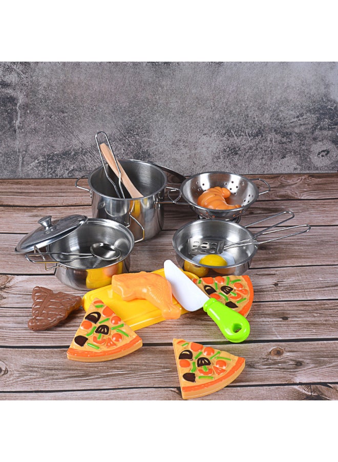 مجموعة ألعاب بيت اللعب من الفولاذ المقاوم للصدأ، قطع فواكه صغيرة، ألعاب مطبخ للأطفال للأولاد والبنات - اللون: صندوق سريع: أواني طهي صغيرة من الفولاذ المقاوم للصدأ + تقشير وتقطيع 9 قطع - Image 4