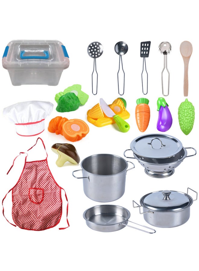 مجموعة ألعاب بيت اللعب من الفولاذ المقاوم للصدأ، قطع فواكه صغيرة، ألعاب مطبخ للأطفال للأولاد والبنات - اللون: صندوق سريع: أواني طهي صغيرة من الفولاذ المقاوم للصدأ + تقشير وتقطيع 9 قطع - Image 2