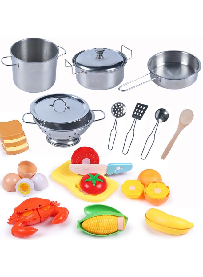 مجموعة ألعاب بيت اللعب من الفولاذ المقاوم للصدأ، قطع فواكه صغيرة، ألعاب مطبخ للأطفال للأولاد والبنات - اللون: صندوق سريع: أواني طهي صغيرة من الفولاذ المقاوم للصدأ + تقشير وتقطيع 9 قطع - Image 1