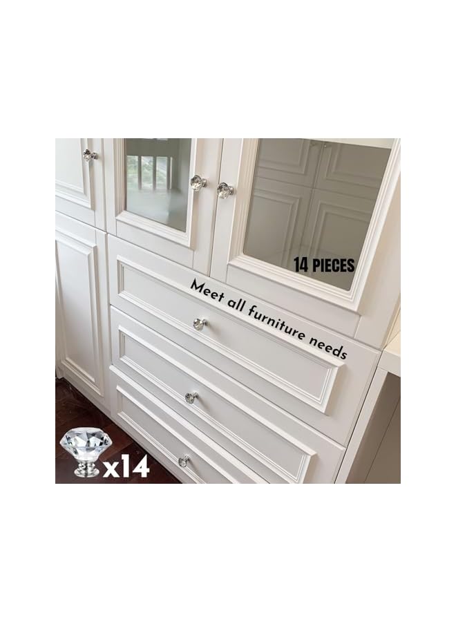 The Bros 14 Pack Cabinet & Furniture Knobs, 30mm Diamond Shaped Crystal Glass Drawer Pulls, Aluminum Alloy Cabinet Door Handles Gold & Silver, for Kitchen, Bathroom, Bedroom, Includes Screws (silver) - Image 3