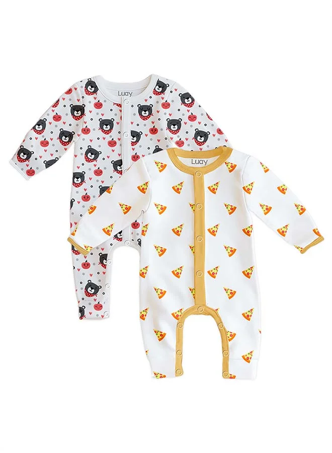 لؤي 100% Cotton Full Sleeves Baby Romper,Sleepsuit for Baby Girls & Boys(Pack of 2).
