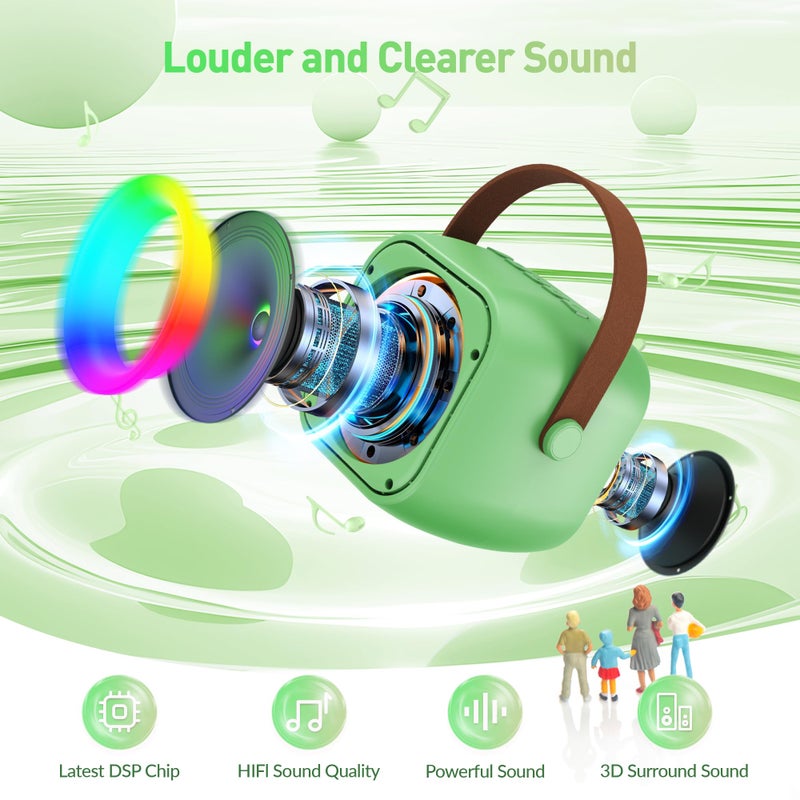 BEILIHART Mini Karaoke Machineï¼šPortable Bluetooth Karaoke Microphone, Singing Speaker with 2 Wireless Mic and Light Kids Adults, Christmas Birthday Gifts for Girls Boys Family Home Party(Green) - Image 2