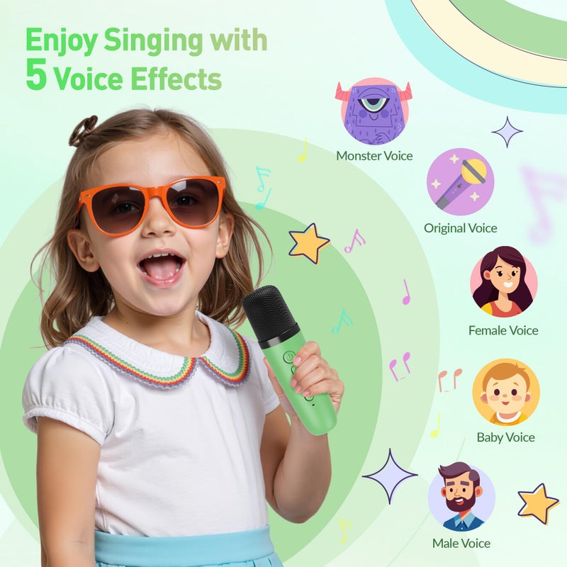BEILIHART Mini Karaoke Machineï¼šPortable Bluetooth Karaoke Microphone, Singing Speaker with 2 Wireless Mic and Light Kids Adults, Christmas Birthday Gifts for Girls Boys Family Home Party(Green) - Image 4