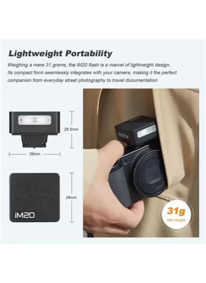 Godox Godox iM20 Mini Flash for Camera with 470mAh Batter 440 Full-Power Flash 5 Levels Mini Flash Speedlite for Sony zve10 Sony zv1 Ricoh gr3 Canon Nikon Fuji Olympus Camera (iM20)  - Image 2