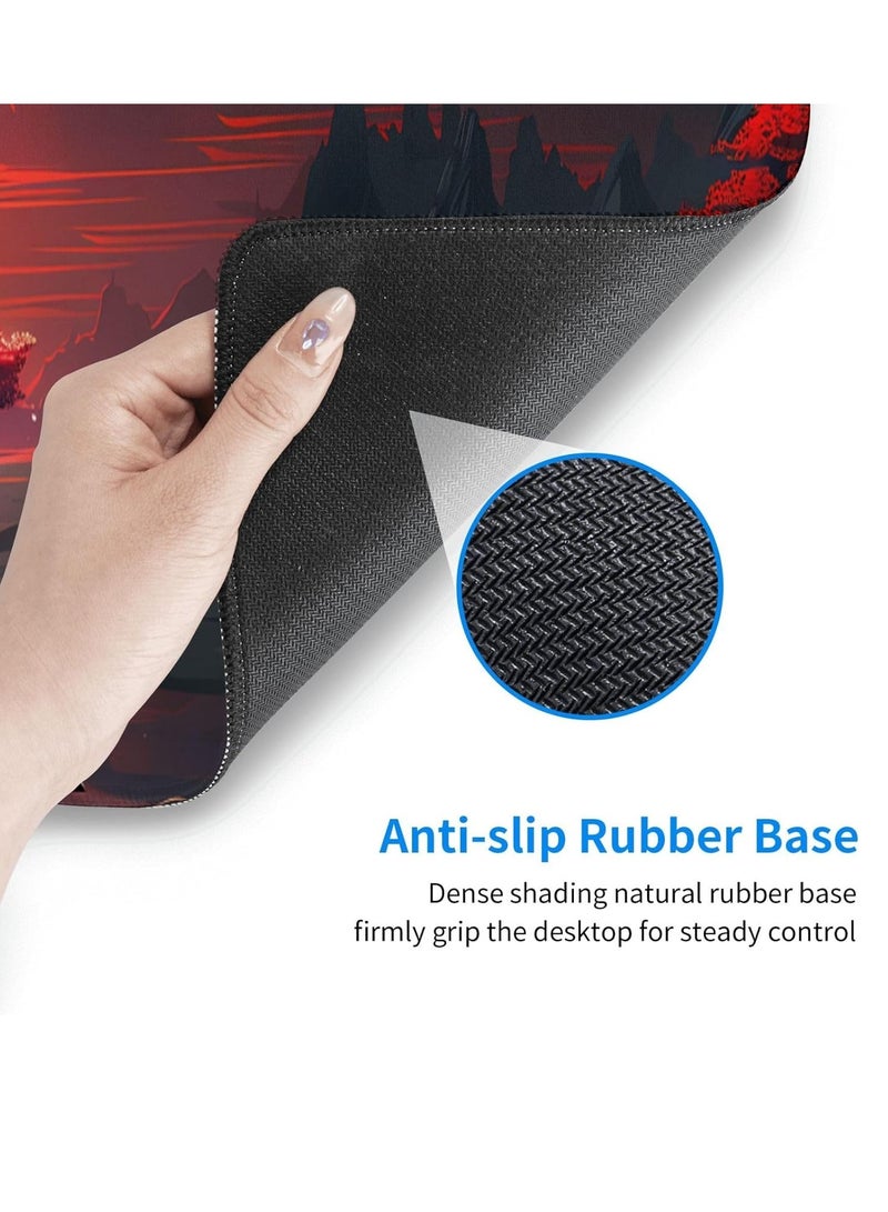 لوحة ماوس للألعاب باللون الأحمر بنقشة القمر الكامل للوحة المفاتيح والماوس (70 × 30 سم) - لوحة ماوس مكتبية مقاس كبير - قاعدة مطاطية مضادة للانزلاق - حواف مخيطة - مقاومة للماء - إصدار سريع - Image 2