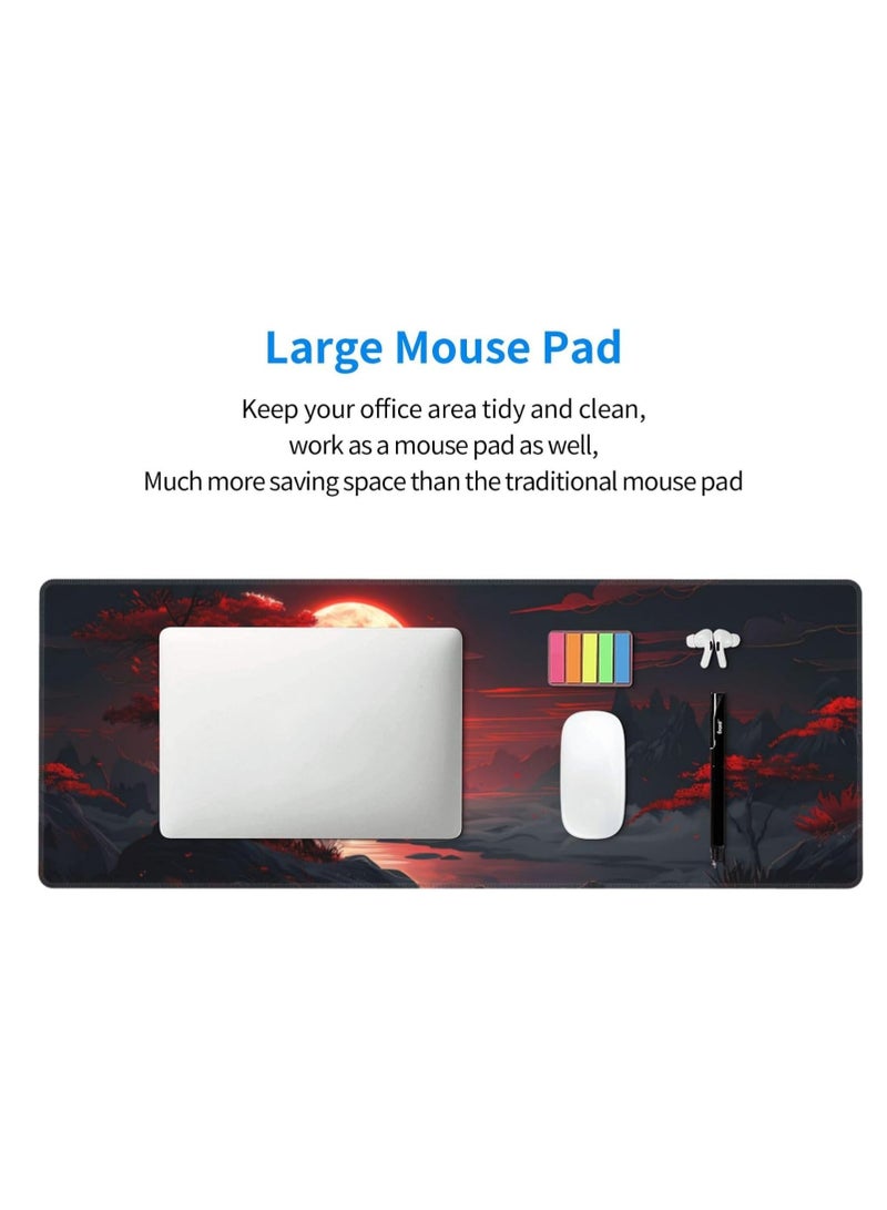 لوحة ماوس للألعاب باللون الأحمر بنقشة القمر الكامل للوحة المفاتيح والماوس (70 × 30 سم) - لوحة ماوس مكتبية مقاس كبير - قاعدة مطاطية مضادة للانزلاق - حواف مخيطة - مقاومة للماء - إصدار سريع - Image 5