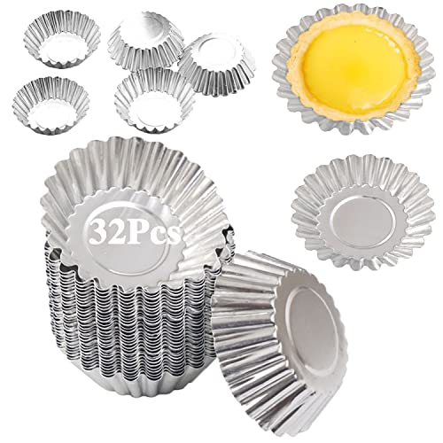 Xstronq Egg Tart Molds 32Pack Tart Pan 2.75inch, Mini Tart Tins Aluminium Mini Tart Pans for Baking (32Pack-2.75inch) - Image 1