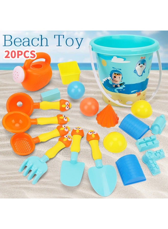 Quivlox Beach Toys,20PCS Beach Sand Toy Set,Beach Playset Including Spoon,Jug,Bucket,Shaping Module,Shovel,Sand Castle Building Kit,Cartoon Outdoor Summer Beach Toy Kit For Kids,Summer Beach Essentials for Toddlers Kids Boys Girls Ages 1-10 - Image 1