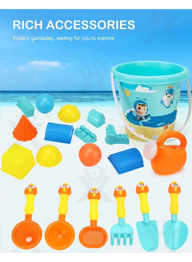 Quivlox Beach Toys,20PCS Beach Sand Toy Set,Beach Playset Including Spoon,Jug,Bucket,Shaping Module,Shovel,Sand Castle Building Kit,Cartoon Outdoor Summer Beach Toy Kit For Kids,Summer Beach Essentials for Toddlers Kids Boys Girls Ages 1-10 - Image 5