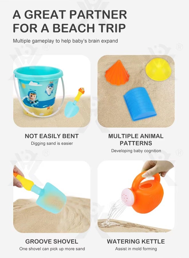 Quivlox Beach Toys,20PCS Beach Sand Toy Set,Beach Playset Including Spoon,Jug,Bucket,Shaping Module,Shovel,Sand Castle Building Kit,Cartoon Outdoor Summer Beach Toy Kit For Kids,Summer Beach Essentials for Toddlers Kids Boys Girls Ages 1-10 - Image 4