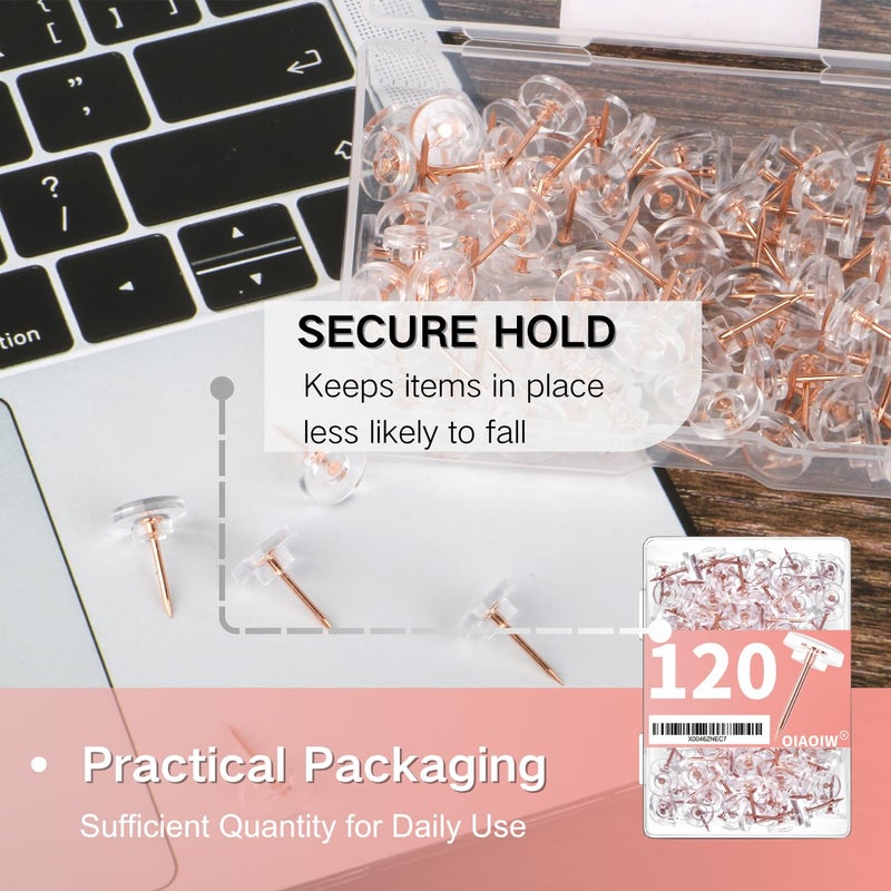 OIAOIW 120 PCS Flat Rose Gold Push Pins for Wall Thumb Tacks for Walls Flat thumbtacks Push pin for Bulletin Board Shadow Box Display Thumbtack for Cork Board - Image 4