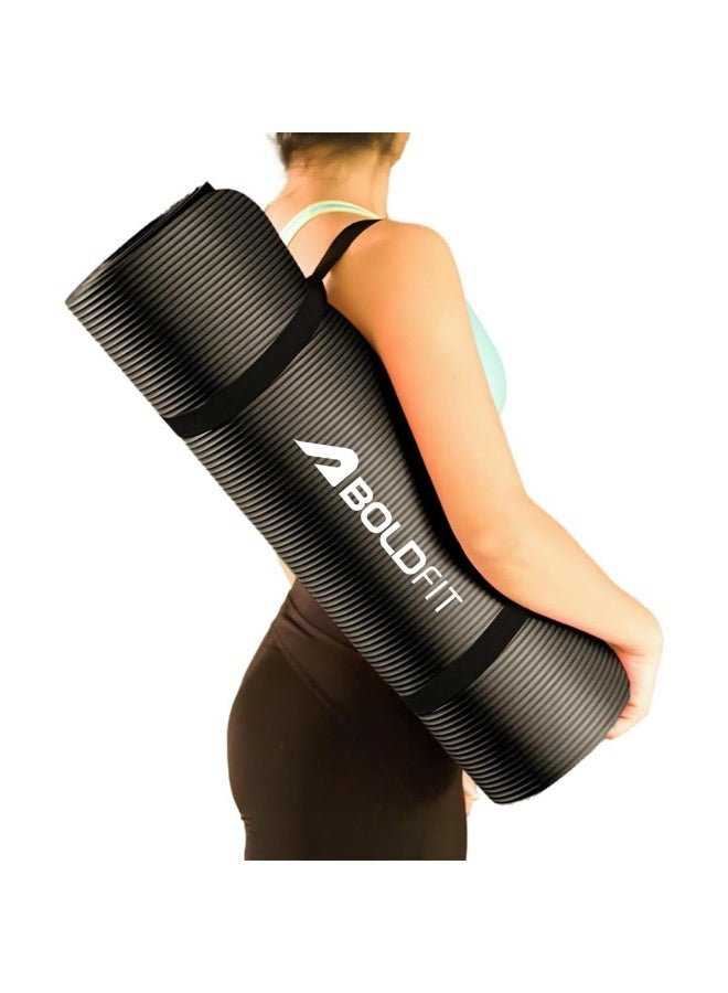 BOLDFIT Yoga Mats For Women&Men Nbr Material With Carrying Strap,Extra Thick Exercise Mats For Workout Yoga Mat For Workout,Yoga,Fitness,Exercise Mat Anti Slip Yoga Mats,8 Millimeters, Black - Image 1