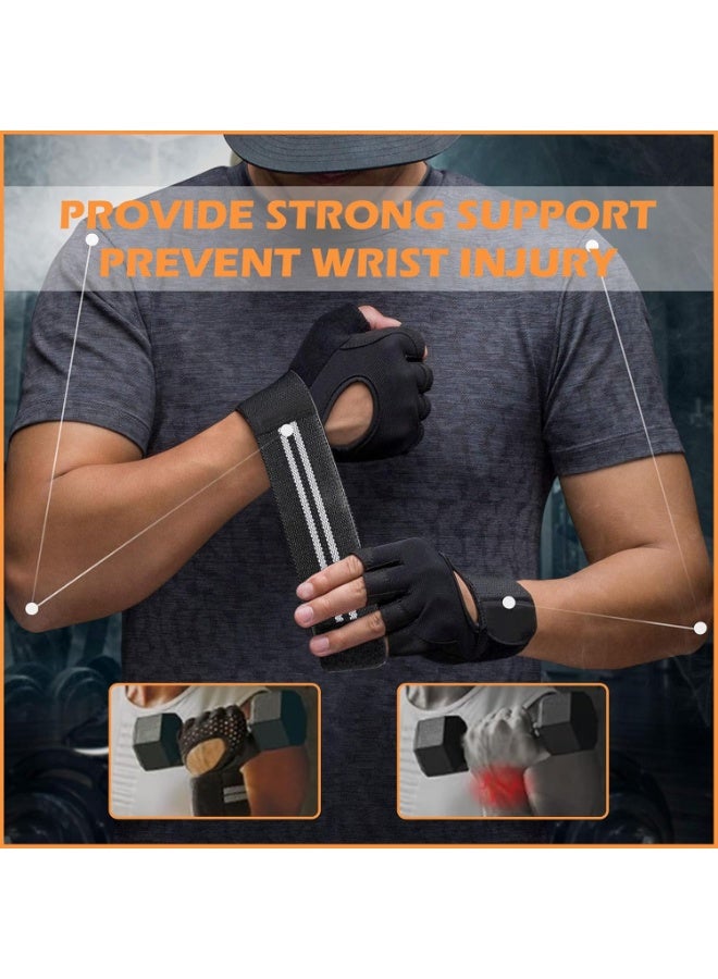 قفازات تمرين للرجال والنساء، قفازات رفع أوزان قابلة للتنفس مع دعم معصم للجيم، التمارين، التدريب واللياقة البدنية، بدون أصابع، مع حماية كاملة مبطنة للكف - Image 5