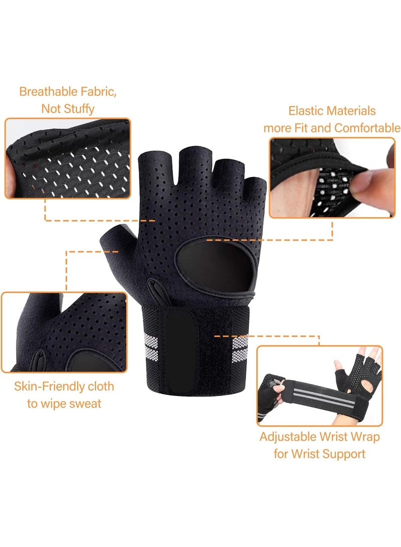 قفازات تمرين للرجال والنساء، قفازات رفع أوزان قابلة للتنفس مع دعم معصم للجيم، التمارين، التدريب واللياقة البدنية، بدون أصابع، مع حماية كاملة مبطنة للكف - Image 4