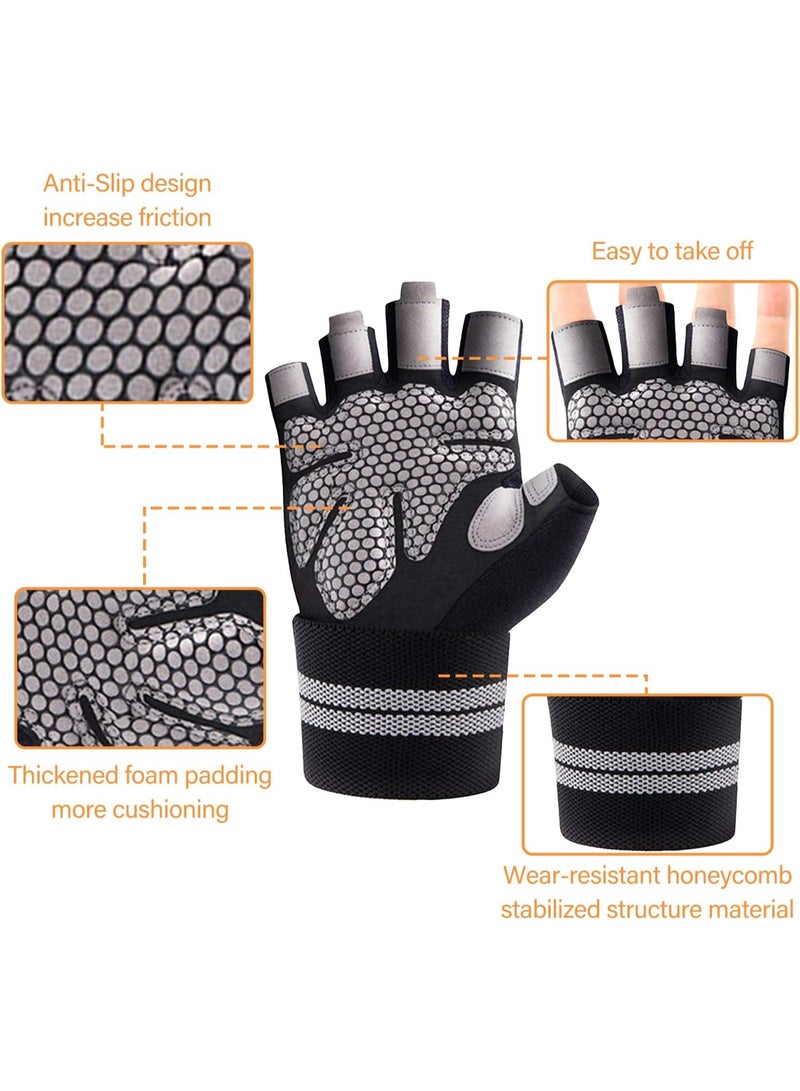 قفازات تمرين للرجال والنساء، قفازات رفع أوزان قابلة للتنفس مع دعم معصم للجيم، التمارين، التدريب واللياقة البدنية، بدون أصابع، مع حماية كاملة مبطنة للكف - Image 3