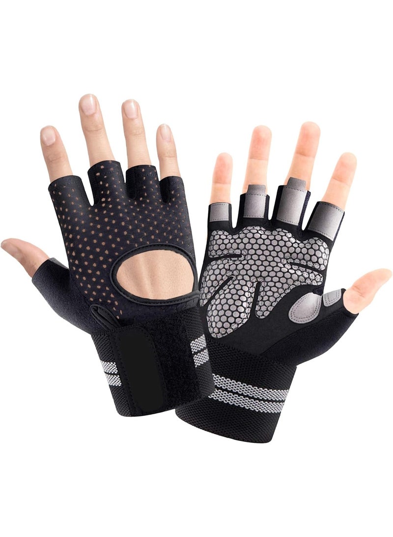 قفازات تمرين للرجال والنساء، قفازات رفع أوزان قابلة للتنفس مع دعم معصم للجيم، التمارين، التدريب واللياقة البدنية، بدون أصابع، مع حماية كاملة مبطنة للكف - Image 1