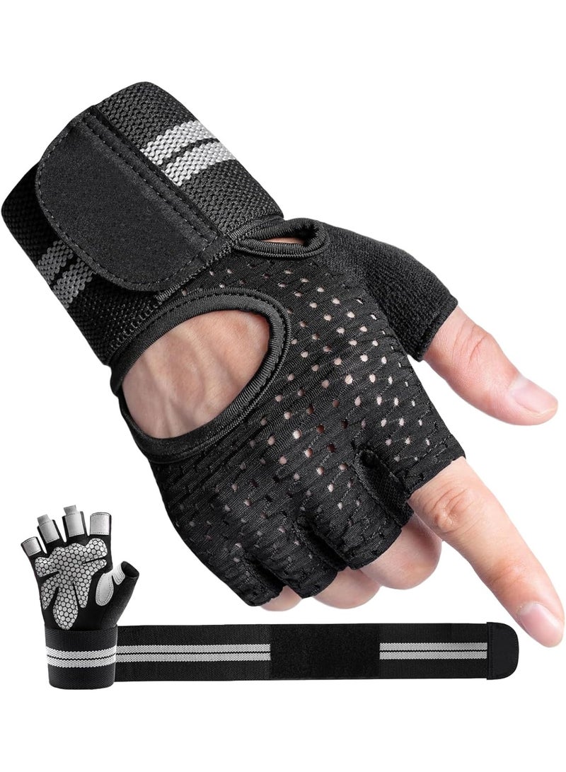 قفازات تمرين للرجال والنساء، قفازات رفع أوزان قابلة للتنفس مع دعم معصم للجيم، التمارين، التدريب واللياقة البدنية، بدون أصابع، مع حماية كاملة مبطنة للكف - Image 2