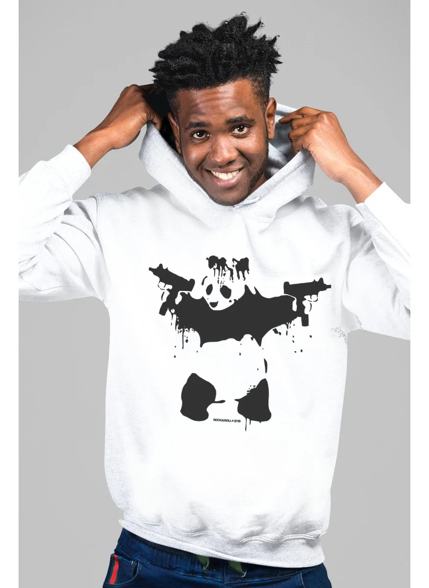 Rock&Roll Uzi Gun Panda White Hooded Men's Sweatshirt