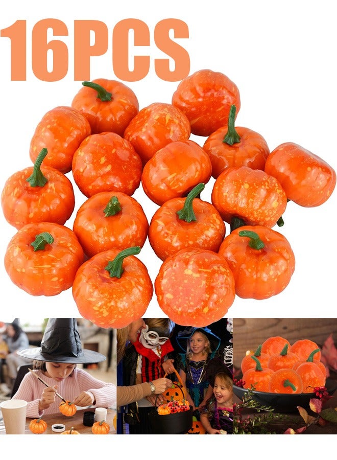 VUCATIN 16PCS Orange Artificial Pumpkin Decoration Fall Harvest Foam Fake Pumpkin Thanksgiving Halloween Christmas Pumpkin Home Table Farmhouse Party Fall Decor - Image 1