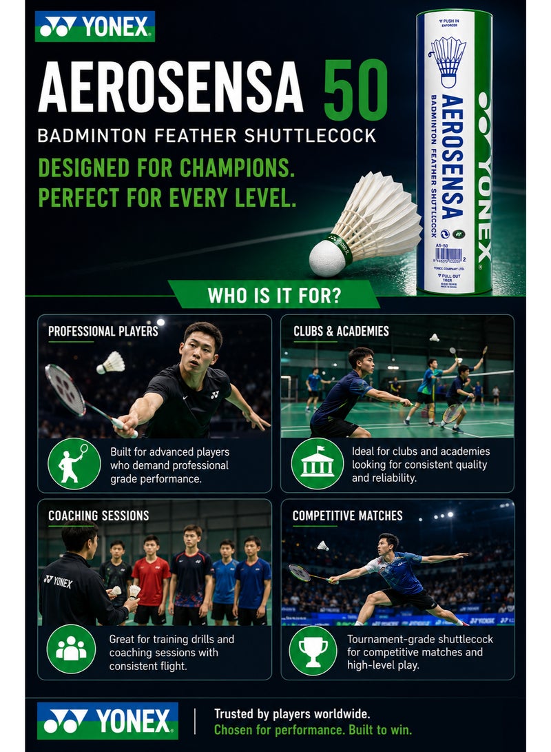 Yonex Aerosensa 50 Feather Badminton Shuttlecock AS-50 – Premium Duck Feather Shuttlecocks for Tournament & Professional Play – Pack of 12 - Image 4