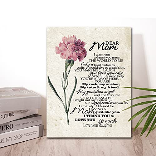 Wailozco Mom Wall Decor,To Dear Mom Poem Canvas Prints Framed Wall Art,Gifts for Mother from Daughter - Image 5