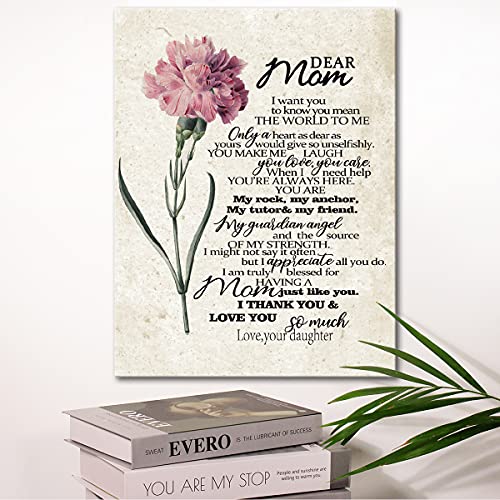 Wailozco Mom Wall Decor,To Dear Mom Poem Canvas Prints Framed Wall Art,Gifts for Mother from Daughter - Image 3