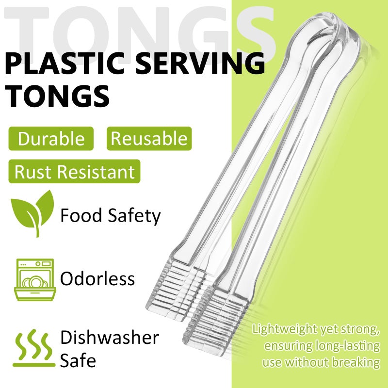 PEASUG 12 PCS Plastic Serving Tongs, 6.3 Inches Clear Disposable Tongs Kitchen Small Serving Utensil Tongs for Party Ice atering Buffet Bakery Salad - Image 4