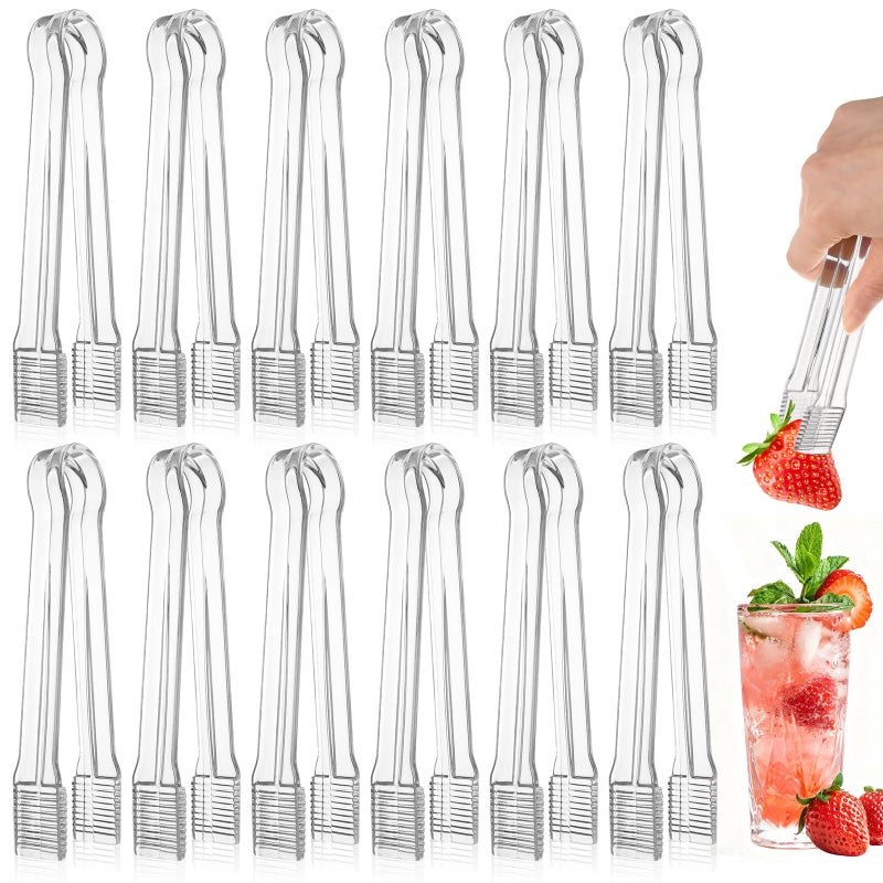 PEASUG 12 PCS Plastic Serving Tongs, 6.3 Inches Clear Disposable Tongs Kitchen Small Serving Utensil Tongs for Party Ice atering Buffet Bakery Salad - Image 1