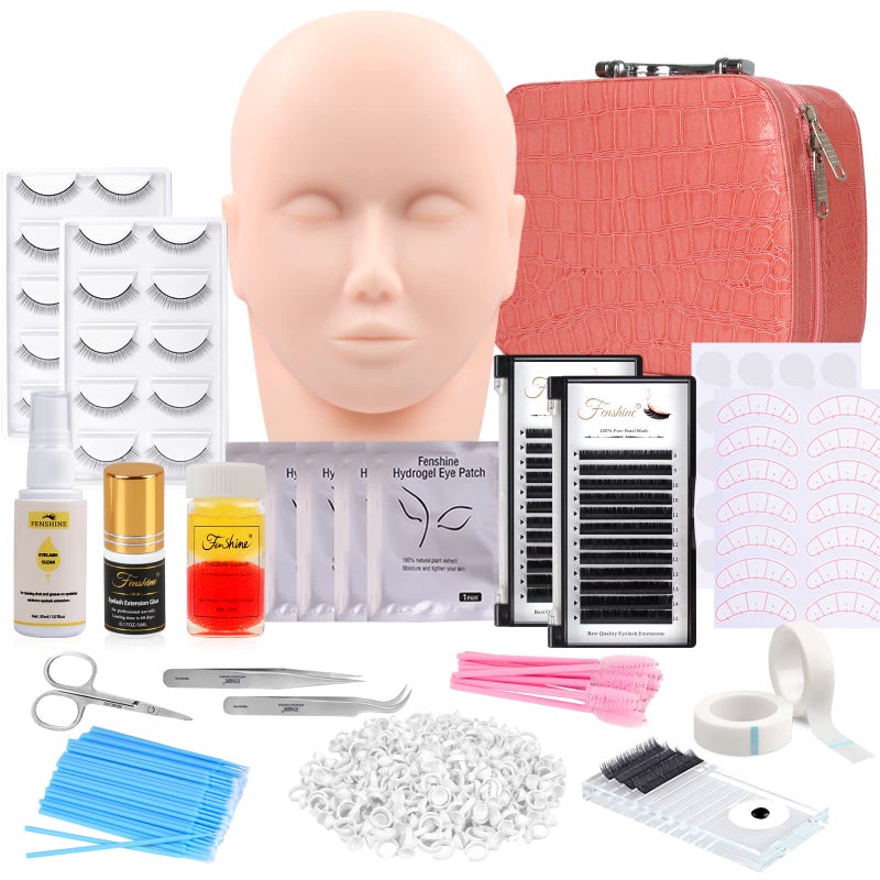 Eyelash Extension Kits 17Pcs Professional Eyelash Grafting Training Tools Lashes Extension Practice Exercise Set with Mannequin Head Makeup Bag Glue Tweezers for Practice Eye Lashes Graft 17PCS